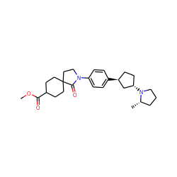 COC(=O)C1CCC2(CC1)CCN(c1ccc([C@H]3CC[C@H](N4CCC[C@@H]4C)C3)cc1)C2=O ZINC000147052491