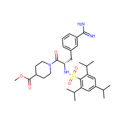 COC(=O)C1CCN(C(=O)[C@H](Cc2cccc(C(=N)N)c2)NS(=O)(=O)c2c(C(C)C)cc(C(C)C)cc2C(C)C)CC1 ZINC000026934938