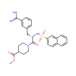 COC(=O)C1CCN(C(=O)[C@H](Cc2cccc(C(=N)N)c2)NS(=O)(=O)c2ccc3ccccc3c2)CC1 ZINC000012501050