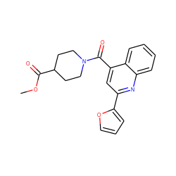 COC(=O)C1CCN(C(=O)c2cc(-c3ccco3)nc3ccccc23)CC1 ZINC000003304490