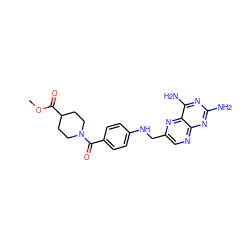 COC(=O)C1CCN(C(=O)c2ccc(NCc3cnc4nc(N)nc(N)c4n3)cc2)CC1 ZINC000053683152