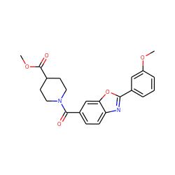 COC(=O)C1CCN(C(=O)c2ccc3nc(-c4cccc(OC)c4)oc3c2)CC1 ZINC000012459700