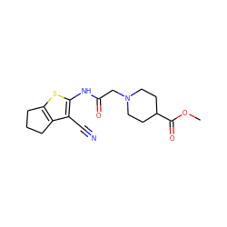 COC(=O)C1CCN(CC(=O)Nc2sc3c(c2C#N)CCC3)CC1 ZINC000003449693