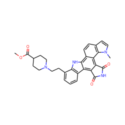 COC(=O)C1CCN(CCc2cccc3c2[nH]c2c4ccc5ccn(C)c5c4c4c(c32)C(=O)NC4=O)CC1 ZINC000013535113