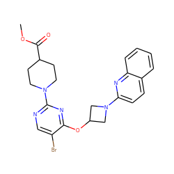 COC(=O)C1CCN(c2ncc(Br)c(OC3CN(c4ccc5ccccc5n4)C3)n2)CC1 ZINC000096168735