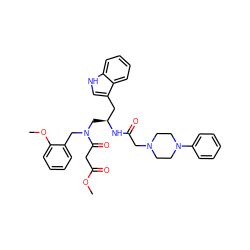 COC(=O)CC(=O)N(Cc1ccccc1OC)C[C@@H](Cc1c[nH]c2ccccc12)NC(=O)CN1CCN(c2ccccc2)CC1 ZINC000027848134