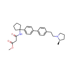 COC(=O)CC(=O)NC1(c2ccc(-c3ccc(CCN4CCC[C@H]4C)cc3)cc2)CCCC1 ZINC000299852341