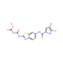 COC(=O)CC(=O)Nc1nc2ccc(NC(=O)c3cc(Br)c(Br)[nH]3)cc2s1 ZINC001772589795