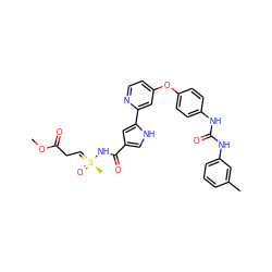 COC(=O)CC=[S@@](C)(=O)NC(=O)c1c[nH]c(-c2cc(Oc3ccc(NC(=O)Nc4cccc(C)c4)cc3)ccn2)c1 ZINC000169699252