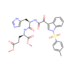 COC(=O)CC[C@@H](NC(=O)[C@@H](Cc1cnc[nH]1)NC(=O)C(=O)c1cn(S(=O)(=O)c2ccc(C)cc2)c2ccccc12)C(=O)OC ZINC000473113906