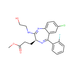 COC(=O)CC[C@@H]1N=C(c2ccccc2F)c2cc(Cl)ccc2N=C1NCCO ZINC000013860474