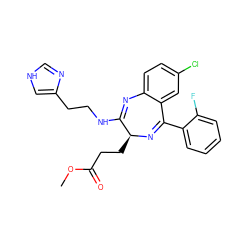 COC(=O)CC[C@@H]1N=C(c2ccccc2F)c2cc(Cl)ccc2N=C1NCCc1c[nH]cn1 ZINC000013860475