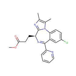 COC(=O)CC[C@@H]1N=C(c2ccccn2)c2cc(Cl)ccc2-n2c1nc(C)c2C ZINC000013860483