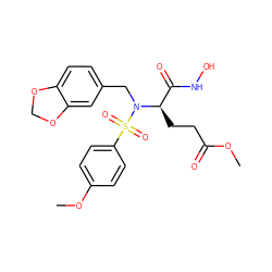COC(=O)CC[C@H](C(=O)NO)N(Cc1ccc2c(c1)OCO2)S(=O)(=O)c1ccc(OC)cc1 ZINC000013535581