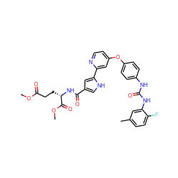 COC(=O)CC[C@H](NC(=O)c1c[nH]c(-c2cc(Oc3ccc(NC(=O)Nc4cc(C)ccc4F)cc3)ccn2)c1)C(=O)OC ZINC000116238154