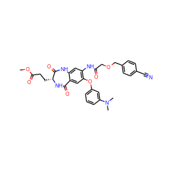 COC(=O)CC[C@H]1NC(=O)c2cc(Oc3cccc(N(C)C)c3)c(NC(=O)COCc3ccc(C#N)cc3)cc2NC1=O ZINC001772654075