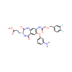 COC(=O)CC[C@H]1NC(=O)c2cc(Oc3cccc(N(C)C)c3)c(NC(=O)COCc3ccc(F)c(F)c3)cc2NC1=O ZINC001772625985