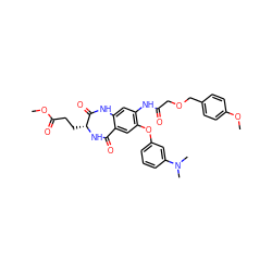 COC(=O)CC[C@H]1NC(=O)c2cc(Oc3cccc(N(C)C)c3)c(NC(=O)COCc3ccc(OC)cc3)cc2NC1=O ZINC001772654925