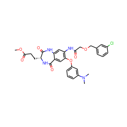 COC(=O)CC[C@H]1NC(=O)c2cc(Oc3cccc(N(C)C)c3)c(NC(=O)COCc3cccc(Cl)c3)cc2NC1=O ZINC001772571072