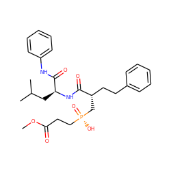 COC(=O)CC[P@](=O)(O)C[C@@H](CCc1ccccc1)C(=O)N[C@@H](CC(C)C)C(=O)Nc1ccccc1 ZINC000026977279