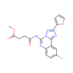 COC(=O)CCC(=O)Nc1nc2ccc(Cl)cc2c2nc(-c3ccco3)nn12 ZINC000013672453