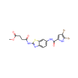 COC(=O)CCC(=O)Nc1nc2ccc(NC(=O)c3cc(Br)c(Br)[nH]3)cc2s1 ZINC001772611423