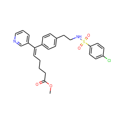 COC(=O)CCC/C=C(\c1ccc(CCNS(=O)(=O)c2ccc(Cl)cc2)cc1)c1cccnc1 ZINC000013733252