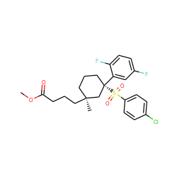 COC(=O)CCC[C@@]1(C)CCC[C@](c2cc(F)ccc2F)(S(=O)(=O)c2ccc(Cl)cc2)C1 ZINC000036175672