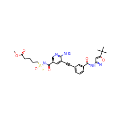 COC(=O)CCCC[S@](C)(=O)=NC(=O)c1cnc(N)c(C#Cc2cccc(C(=O)Nc3cc(C(C)(C)C)on3)c2)c1 ZINC001772646840