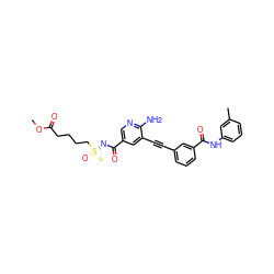 COC(=O)CCCC[S@](C)(=O)=NC(=O)c1cnc(N)c(C#Cc2cccc(C(=O)Nc3cccc(C)c3)c2)c1 ZINC001772634381