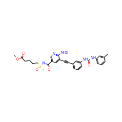 COC(=O)CCCC[S@](C)(=O)=NC(=O)c1cnc(N)c(C#Cc2cccc(NC(=O)Nc3cccc(C)c3)c2)c1 ZINC001772636477