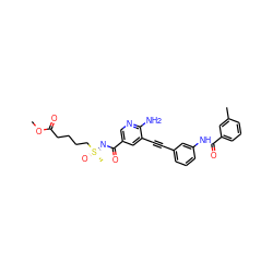 COC(=O)CCCC[S@](C)(=O)=NC(=O)c1cnc(N)c(C#Cc2cccc(NC(=O)c3cccc(C)c3)c2)c1 ZINC001772577890