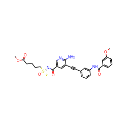 COC(=O)CCCC[S@](C)(=O)=NC(=O)c1cnc(N)c(C#Cc2cccc(NC(=O)c3cccc(OC)c3)c2)c1 ZINC001772599419