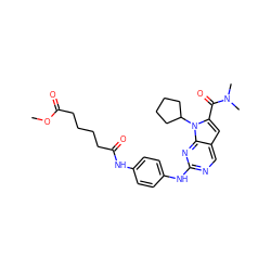 COC(=O)CCCCC(=O)Nc1ccc(Nc2ncc3cc(C(=O)N(C)C)n(C4CCCC4)c3n2)cc1 ZINC001772638447