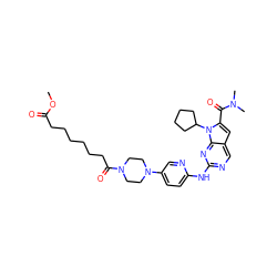 COC(=O)CCCCCCC(=O)N1CCN(c2ccc(Nc3ncc4cc(C(=O)N(C)C)n(C5CCCC5)c4n3)nc2)CC1 ZINC001772600047