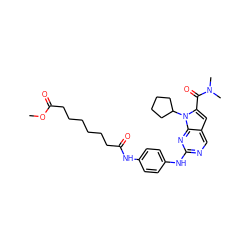 COC(=O)CCCCCCC(=O)Nc1ccc(Nc2ncc3cc(C(=O)N(C)C)n(C4CCCC4)c3n2)cc1 ZINC001772653846