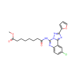 COC(=O)CCCCCCC(=O)Nc1nc2ccc(Cl)cc2c2nc(-c3ccco3)nn12 ZINC000013672455