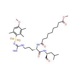 COC(=O)CCCCCCCC(=O)N[C@@H](CCCN/C(N)=N\S(=O)(=O)c1c(C)cc(OC)c(C)c1C)C(=O)N[C@H](C=O)CC(C)C ZINC000026379938