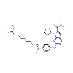 COC(=O)CCCCCCCNC(=O)c1ccc(Nc2ncc3cc(C(=O)N(C)C)n(C4CCCC4)c3n2)cc1 ZINC001772648902