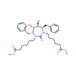 COC(=O)CCCCCN1C(=O)N(CCCCCC(=O)OC)[C@H](Cc2ccccc2)[C@H](O)[C@@H](O)[C@H]1Cc1ccccc1 ZINC000014907439