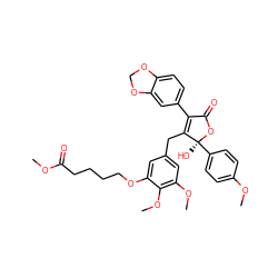 COC(=O)CCCCOc1cc(CC2=C(c3ccc4c(c3)OCO4)C(=O)O[C@@]2(O)c2ccc(OC)cc2)cc(OC)c1OC ZINC000026275646