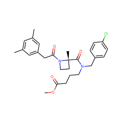 COC(=O)CCCN(Cc1ccc(Cl)cc1)C(=O)[C@]1(C)CCN1C(=O)Cc1cc(C)cc(C)c1 ZINC000204984943