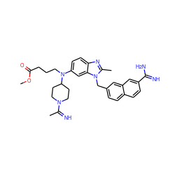 COC(=O)CCCN(c1ccc2nc(C)n(Cc3ccc4ccc(C(=N)N)cc4c3)c2c1)C1CCN(C(C)=N)CC1 ZINC000028086728