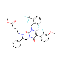 COC(=O)CCCN[C@@H](Cn1c(=O)c(-c2cccc(OC)c2F)c(C)n(Cc2c(F)cccc2C(F)(F)F)c1=O)c1ccccc1 ZINC000049899532