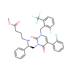 COC(=O)CCCN[C@@H](Cn1c(=O)c(-c2ccccc2Cl)cn(Cc2c(F)cccc2C(F)(F)F)c1=O)c1ccccc1 ZINC000044305516