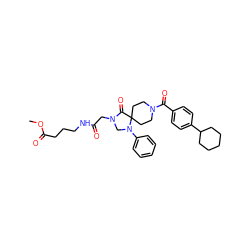 COC(=O)CCCNC(=O)CN1CN(c2ccccc2)C2(CCN(C(=O)c3ccc(C4CCCCC4)cc3)CC2)C1=O ZINC000066251594