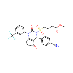 COC(=O)CCCS(=O)(=O)N1C(=O)N(c2cccc(C(F)(F)F)c2)C2=C(C(=O)CC2)[C@H]1c1ccc(C#N)cc1 ZINC000224568889