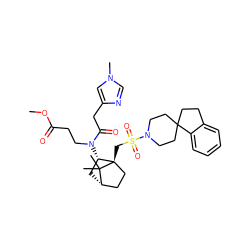 COC(=O)CCN(C(=O)Cc1cn(C)cn1)[C@H]1C[C@H]2CC[C@]1(CS(=O)(=O)N1CCC3(CCc4ccccc43)CC1)C2(C)C ZINC000027321199