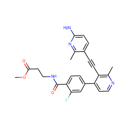 COC(=O)CCNC(=O)c1ccc(-c2ccnc(C)c2C#Cc2ccc(N)nc2C)cc1F ZINC000202386163