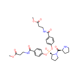 COC(=O)CCNC(=O)c1ccc(OP(=O)(Oc2ccc(C(=O)NCCC(=O)OC)cc2)[C@@H]2CCCN2C(=O)[C@@H]2CCCN2)cc1 ZINC000025999303